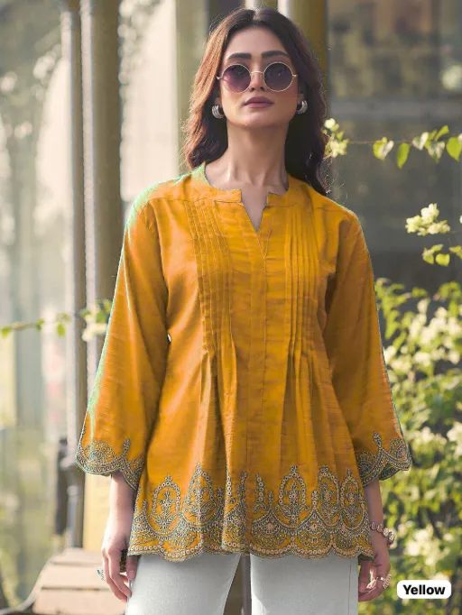 Trending Short length Kurti with Embroidery Work