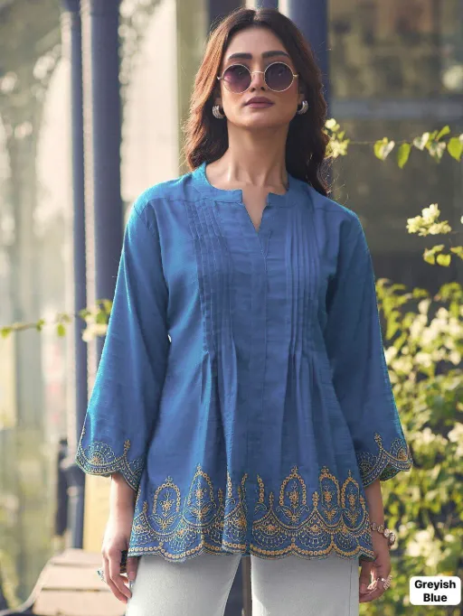 Trending Short length Kurti with Embroidery Work