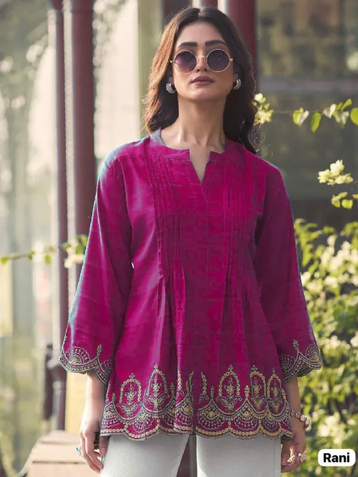 Trending Short length Kurti with Embroidery Work