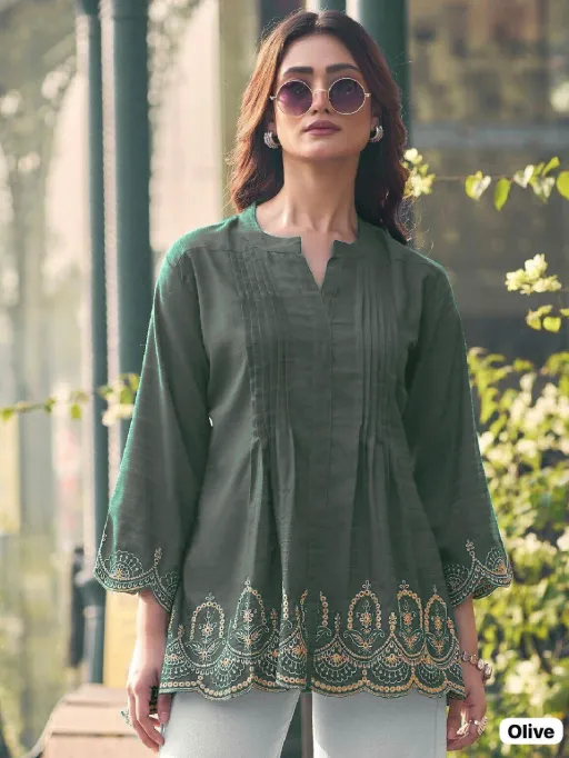 Trending Short length Kurti with Embroidery Work