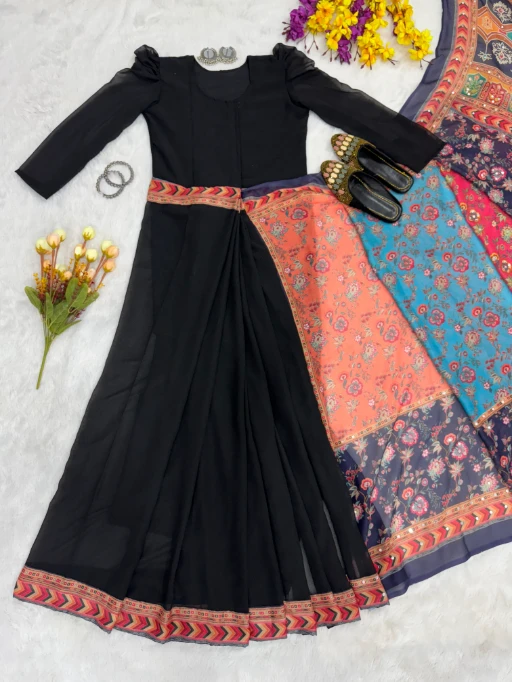 Trending Zip and Go Saree with Digital Print and Mirror