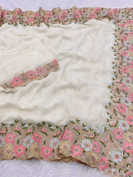 Wedding Wear Heavy Border and Stonework Saree