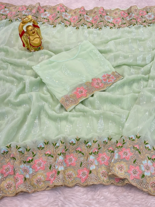 Wedding Wear Heavy Border and Stonework Saree