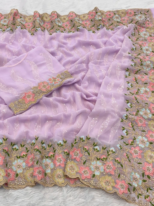 Wedding Wear Heavy Border and Stonework Saree