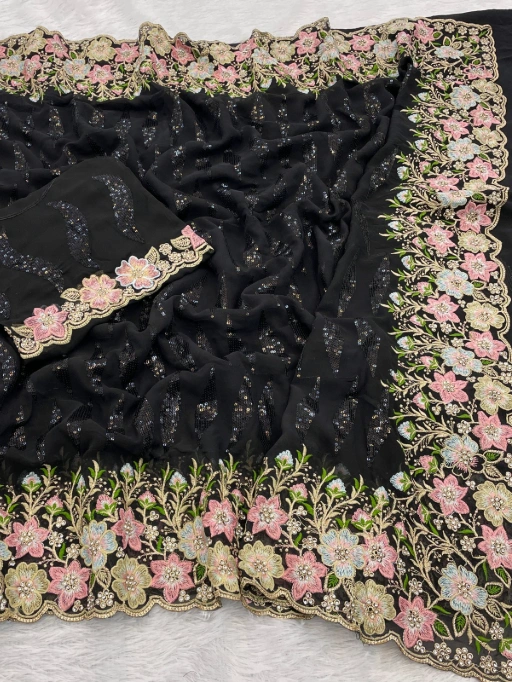 Wedding Wear Heavy Border and Stonework Saree - Image 6