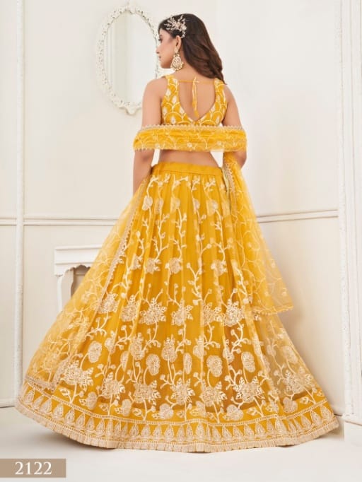 Yellow Color Bridesmaid Net Lehenga Choli for Haldi Function