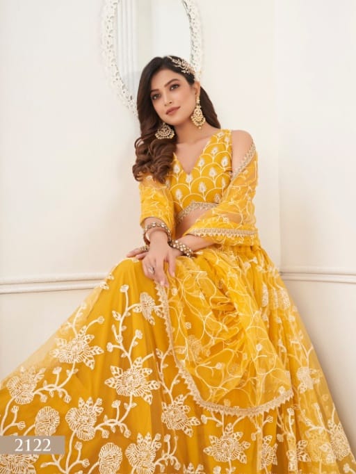 Yellow Color Bridesmaid Net Lehenga Choli for Haldi Function