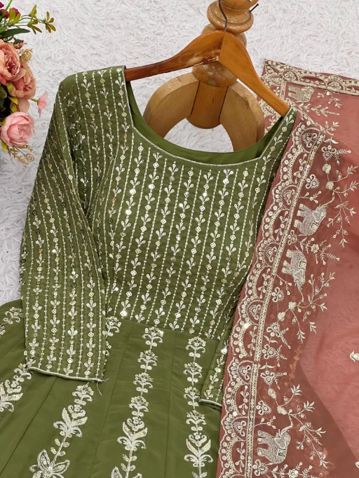 Bollywood Style Mehendi Color Anarkali Suit