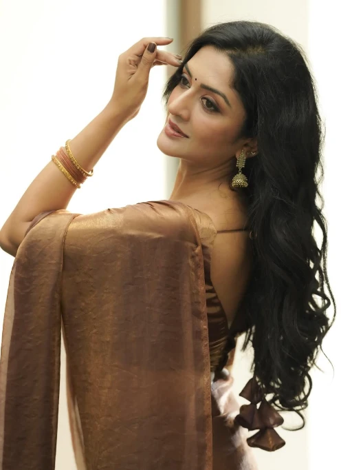 Brown Color Plain Silk Saree with Readymade Blouse