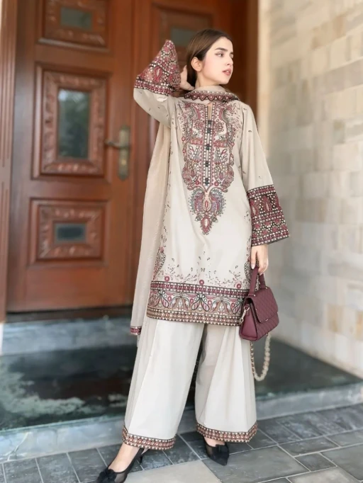 Buy Cream Color Neck Embroidery Pakistani Salwar Suit