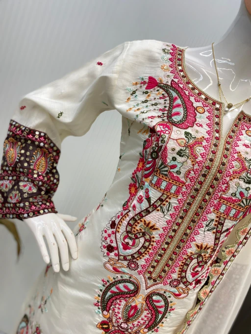 Buy Cream Color Neck Embroidery Pakistani Salwar Suit