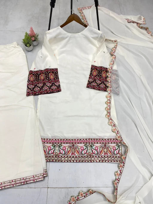 Buy Cream Color Neck Embroidery Pakistani Salwar Suit