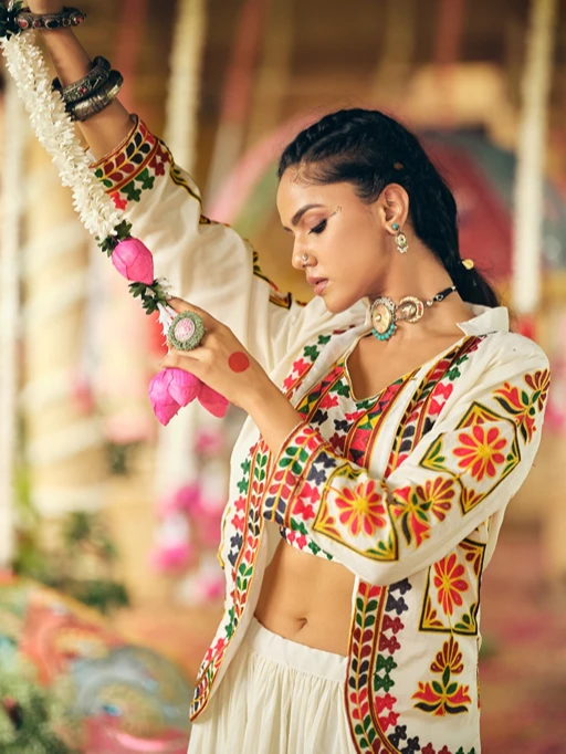 Buy Cream Navratri Chaniya Choli with Jacket