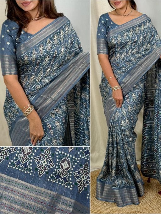 Designer Ajrakh Printed Stylish Saree