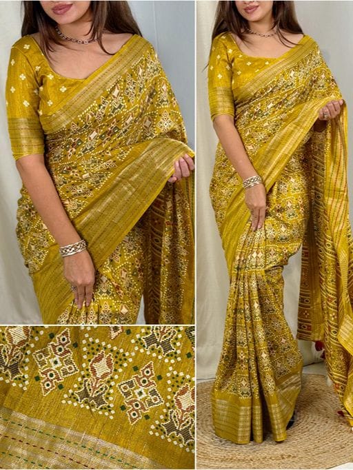 Designer Ajrakh Printed Stylish Saree