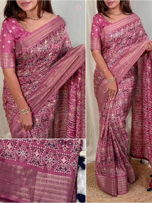 Designer Ajrakh Printed Stylish Saree
