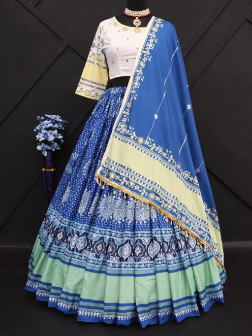 Digital Printed Blue Color Navratri Chaniya Choli