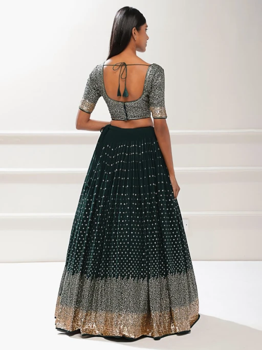 Embellished Green Party Wear Sequence Lehenga Choli