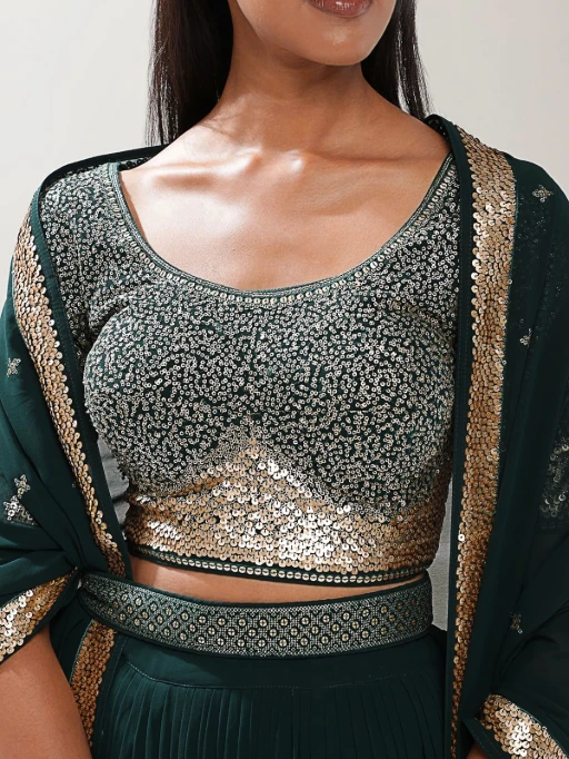 Embellished Green Party Wear Sequence Lehenga Choli