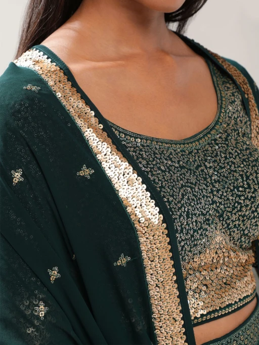 Embellished Green Party Wear Sequence Lehenga Choli