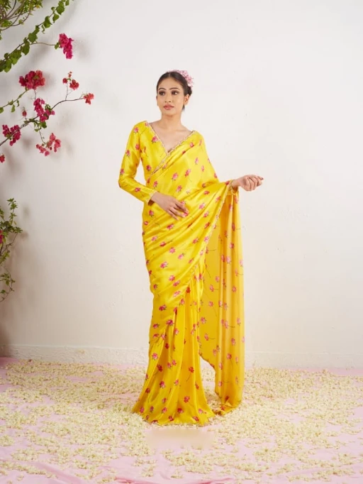 Floral Ready to Wear Saree with Handwork Border