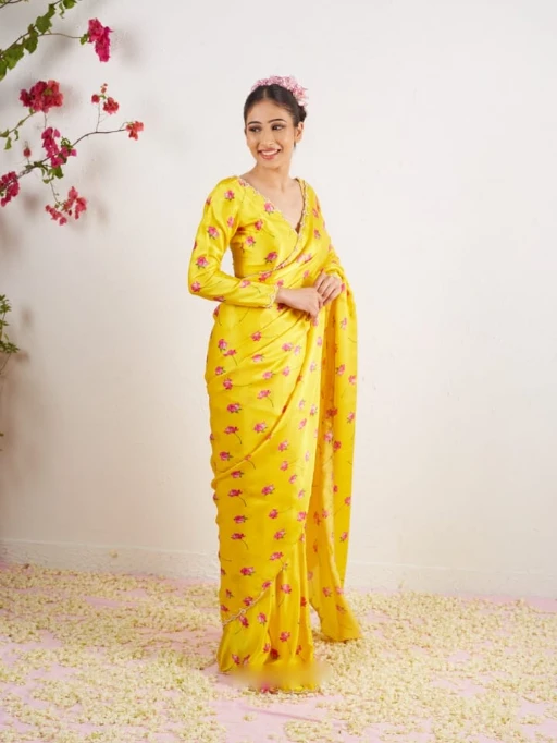Floral Ready to Wear Saree with Handwork Border