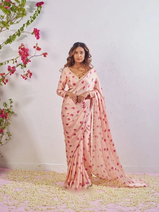 Floral Ready to Wear Saree with Handwork Border