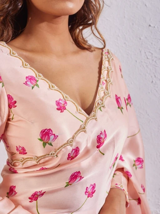 Floral Ready to Wear Saree with Handwork Border
