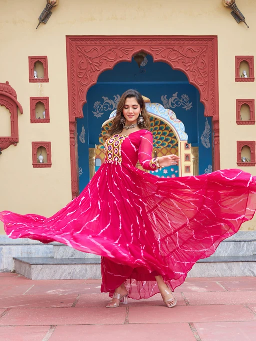 Laheriya Printed Katchi Work Navratri Gown