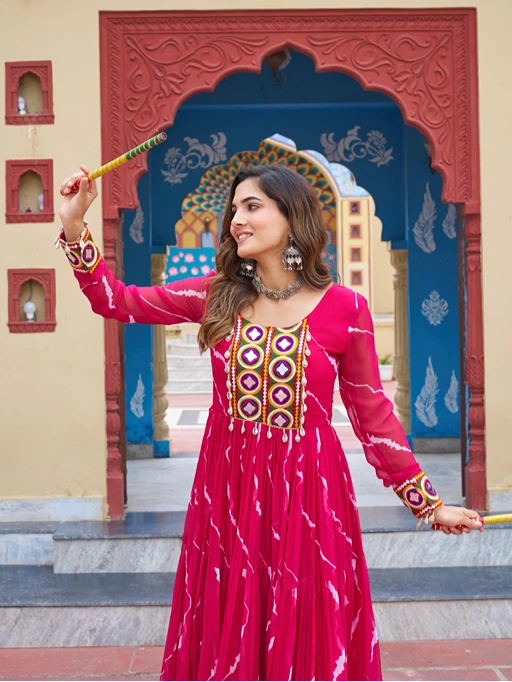 Laheriya Printed Katchi Work Navratri Gown