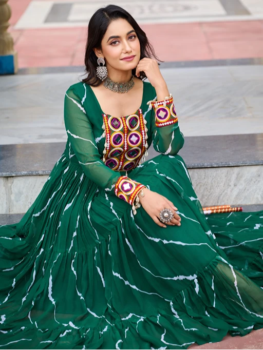 Laheriya Printed Katchi Work Navratri Gown