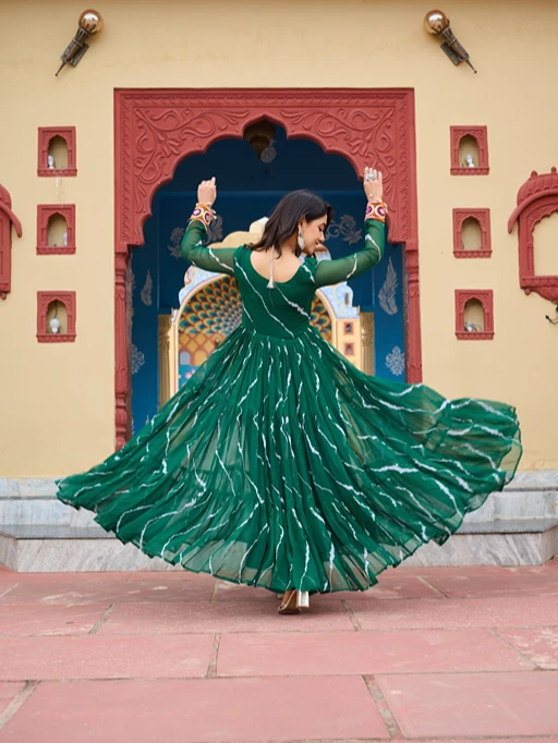 Laheriya Printed Katchi Work Navratri Gown