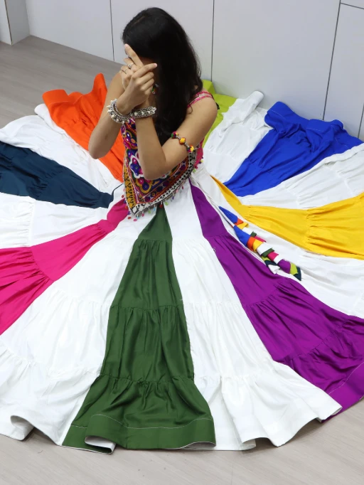 Multi Color Navratri Chaniya with Heart Shape Blouse Kedia Set