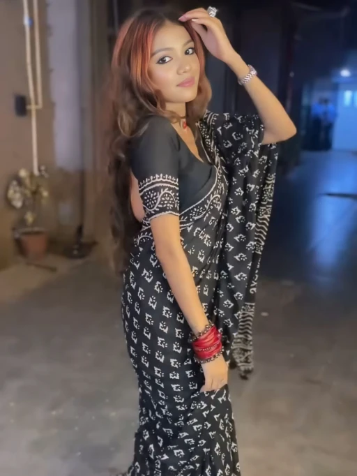 Stylish Black Printed Linen Ready to wear Saree