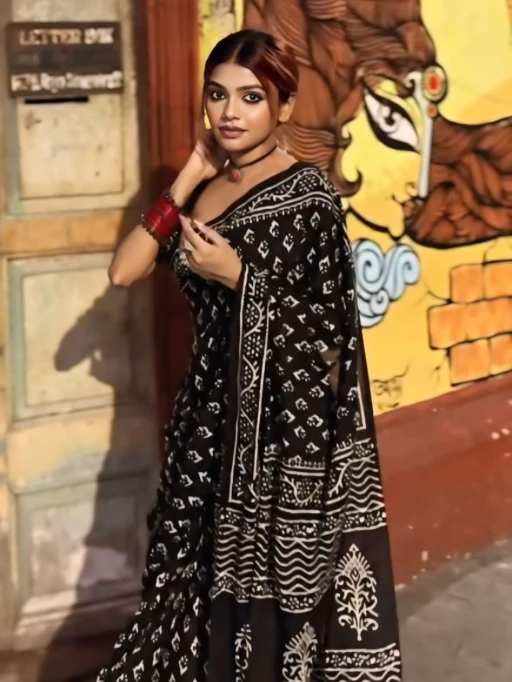 Stylish Black Printed Linen Ready to wear Saree - Image 3