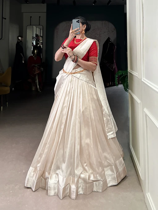 Stylish Pure White South Style Lehenga choli