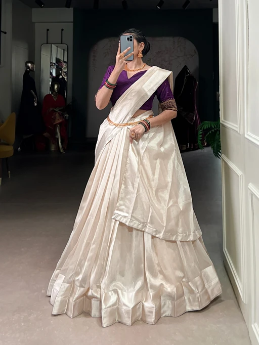 Stylish Pure White South Style Lehenga choli