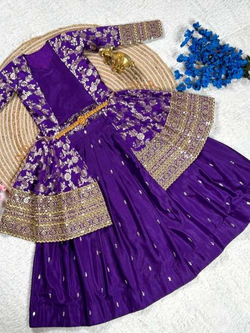 Wedding Wear Small Girls Purple Gown with Jacket