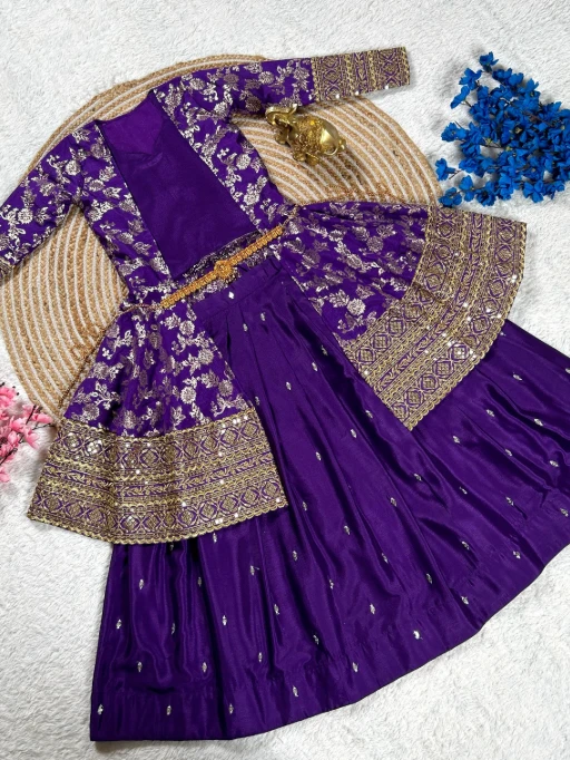 Wedding Wear Small Girls Purple Gown with Jacket