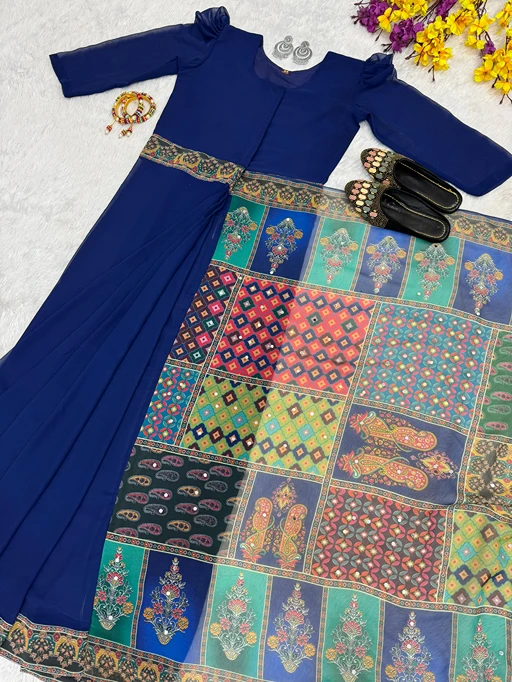 Trending Zip and Go Saree with Digital Print and Mirror