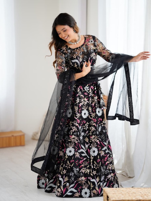 Black Wedding Lehenga with Embroidery
