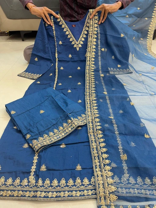 Festive Wear Blue Kurta Sharara Set