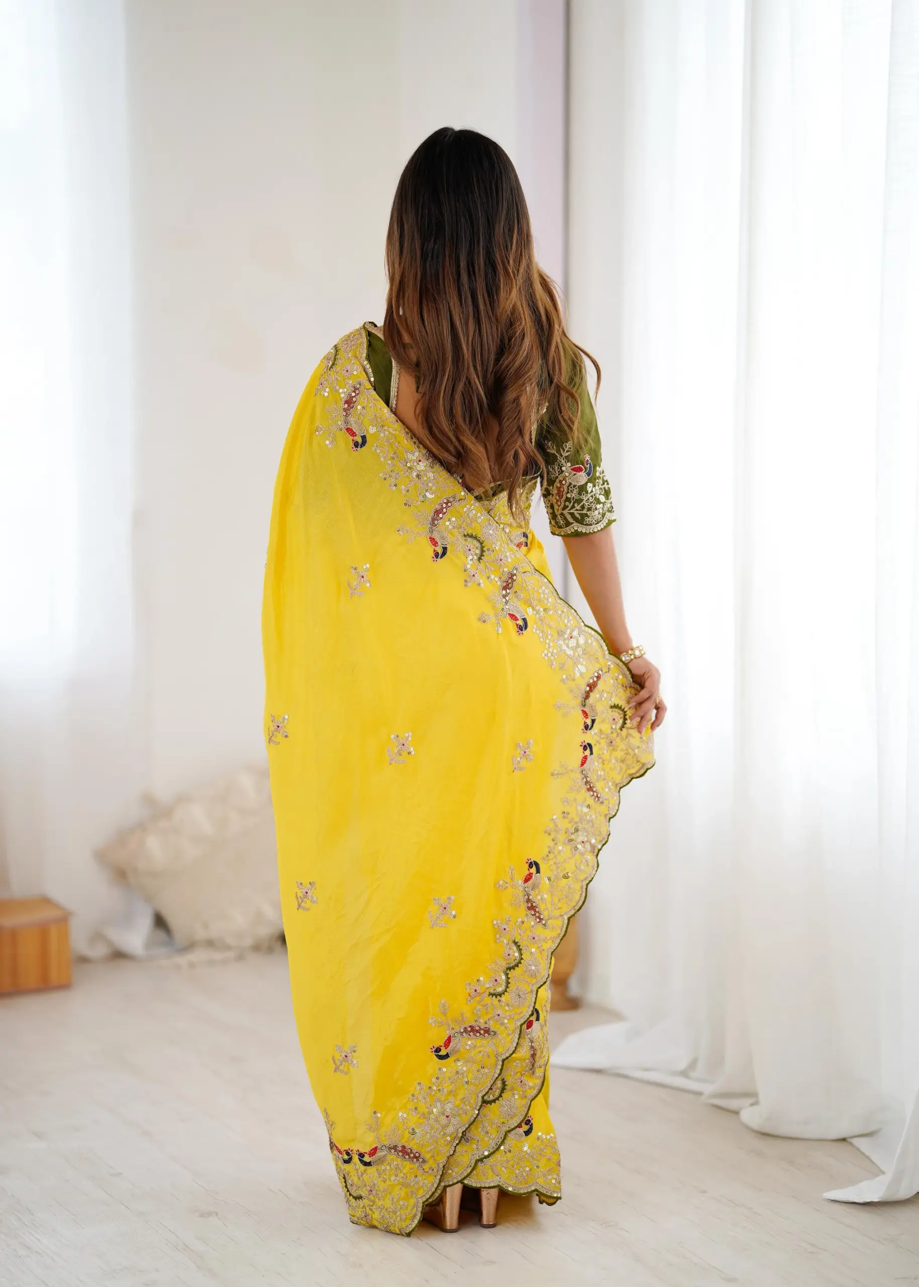 Designer Haldi Wear Yellow Saree - Image 2