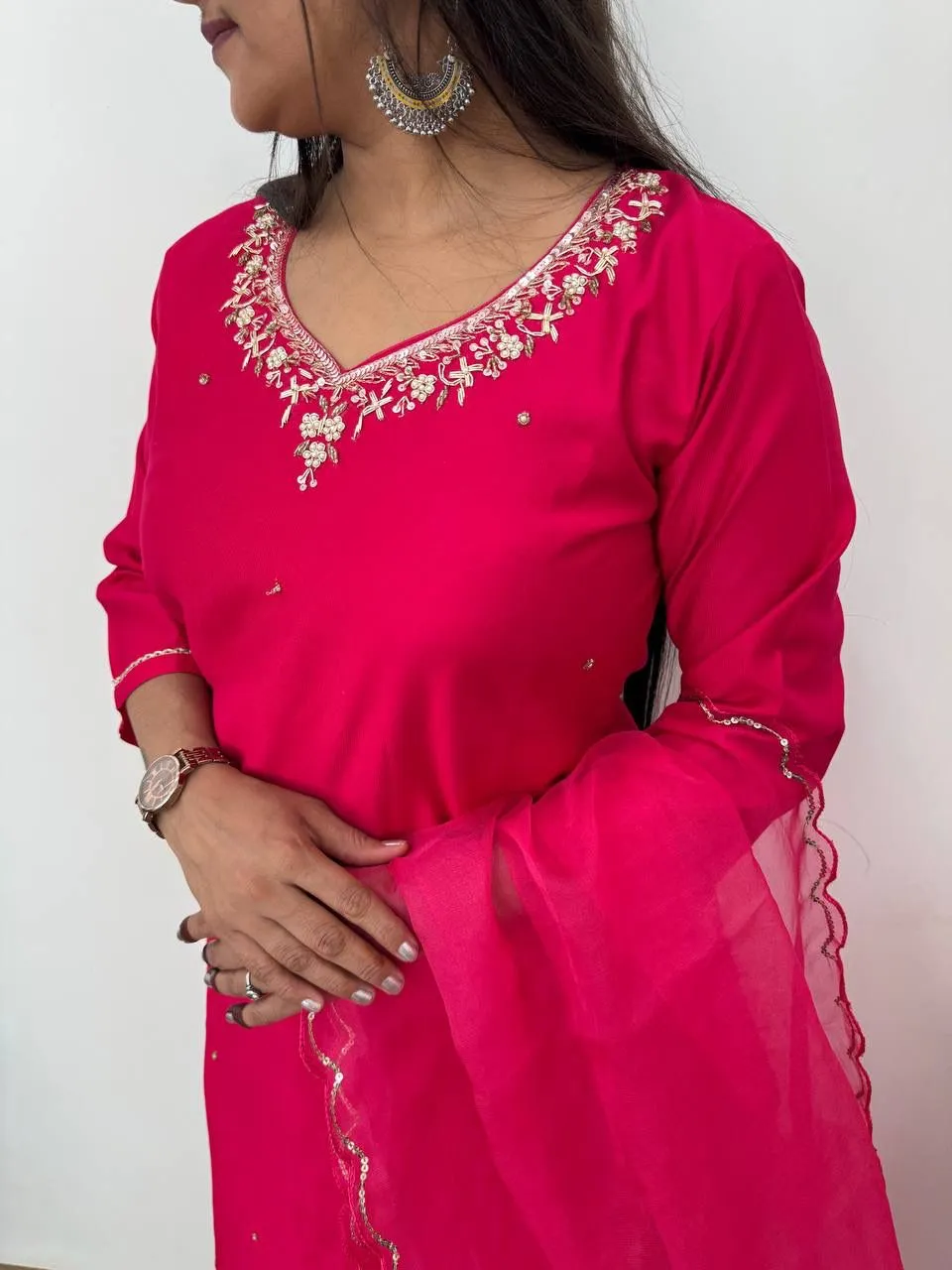 Festive Wear Red Kurti Set - Image 2