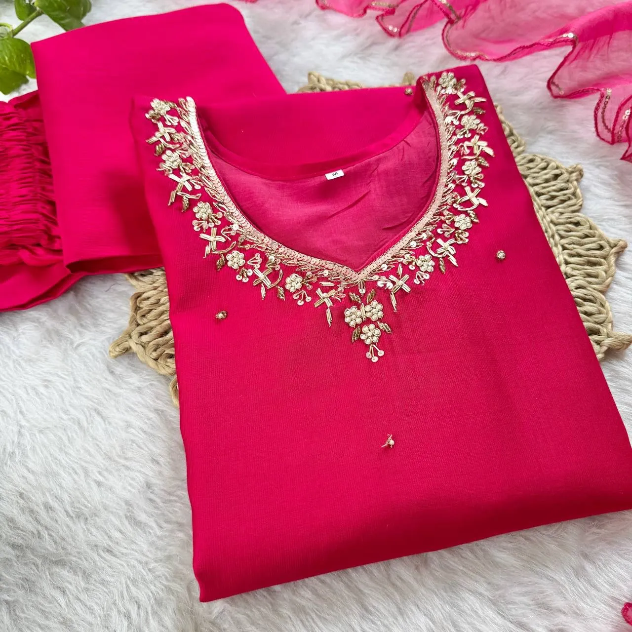 Festive Wear Red Kurti Set - Image 3