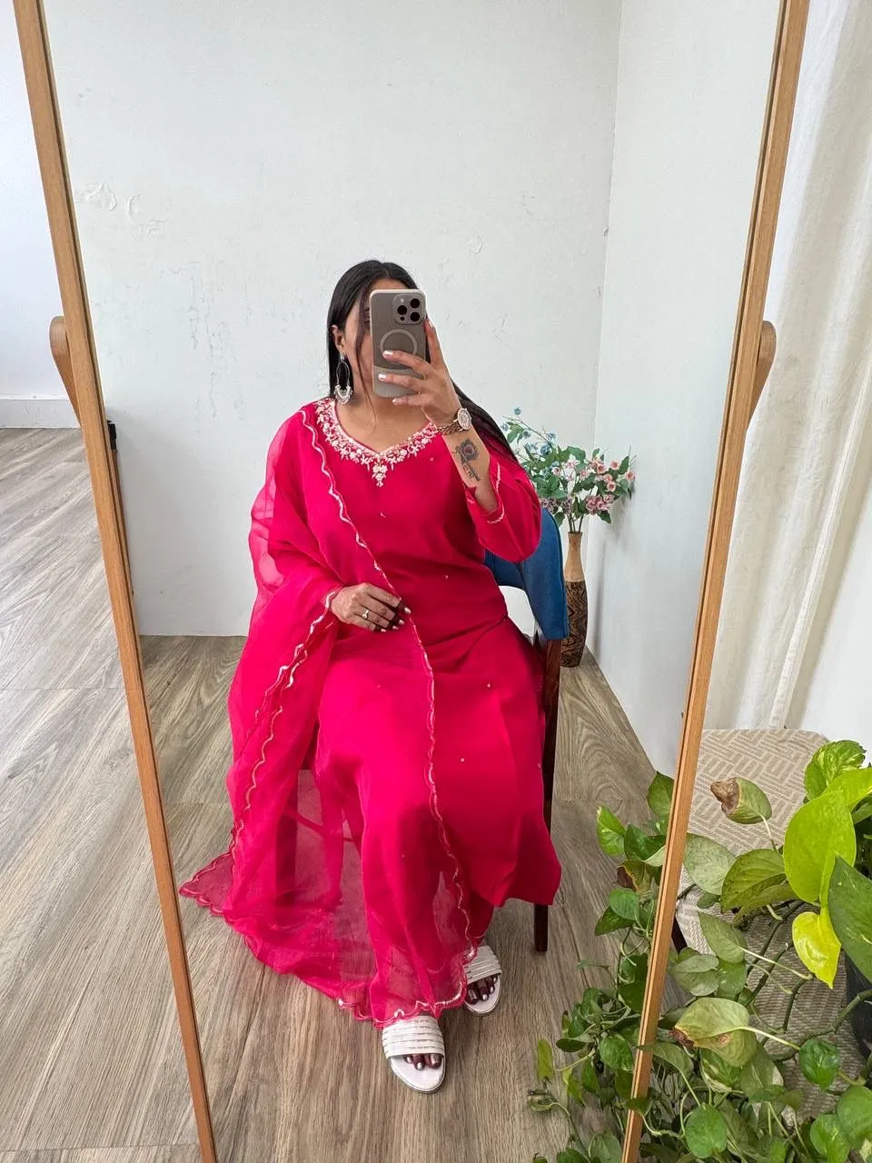Festive Wear Red Kurti Set - Image 4
