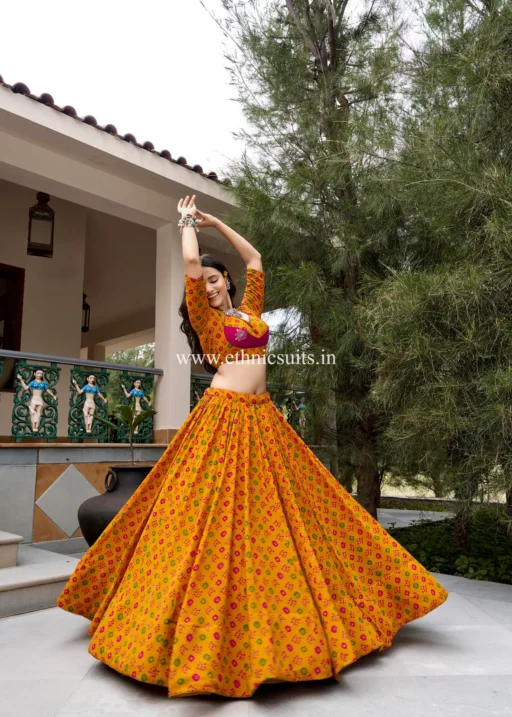 Traditional Bandhani Printed 7 Mtr Chaniya Choli For Navratri Online