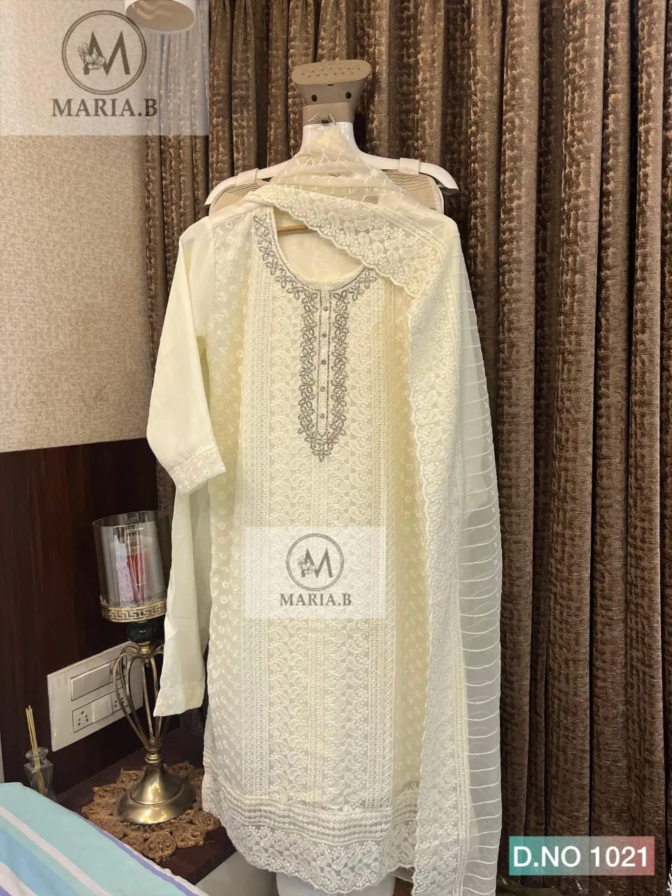 Readymade Cream Georgette Pakistani Suit