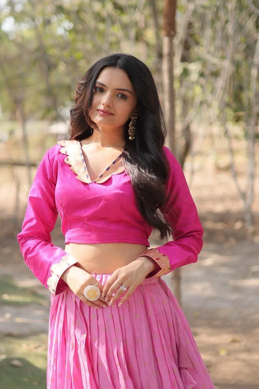 Readymade Pink Kalamkari Lehenga - Image 2