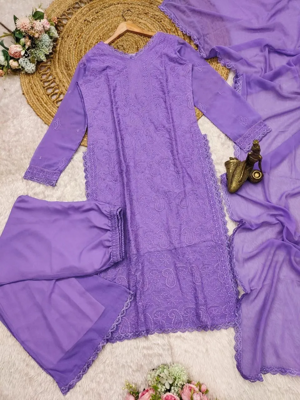 Stylish Chikankari Kurti with Long Top - Image 3